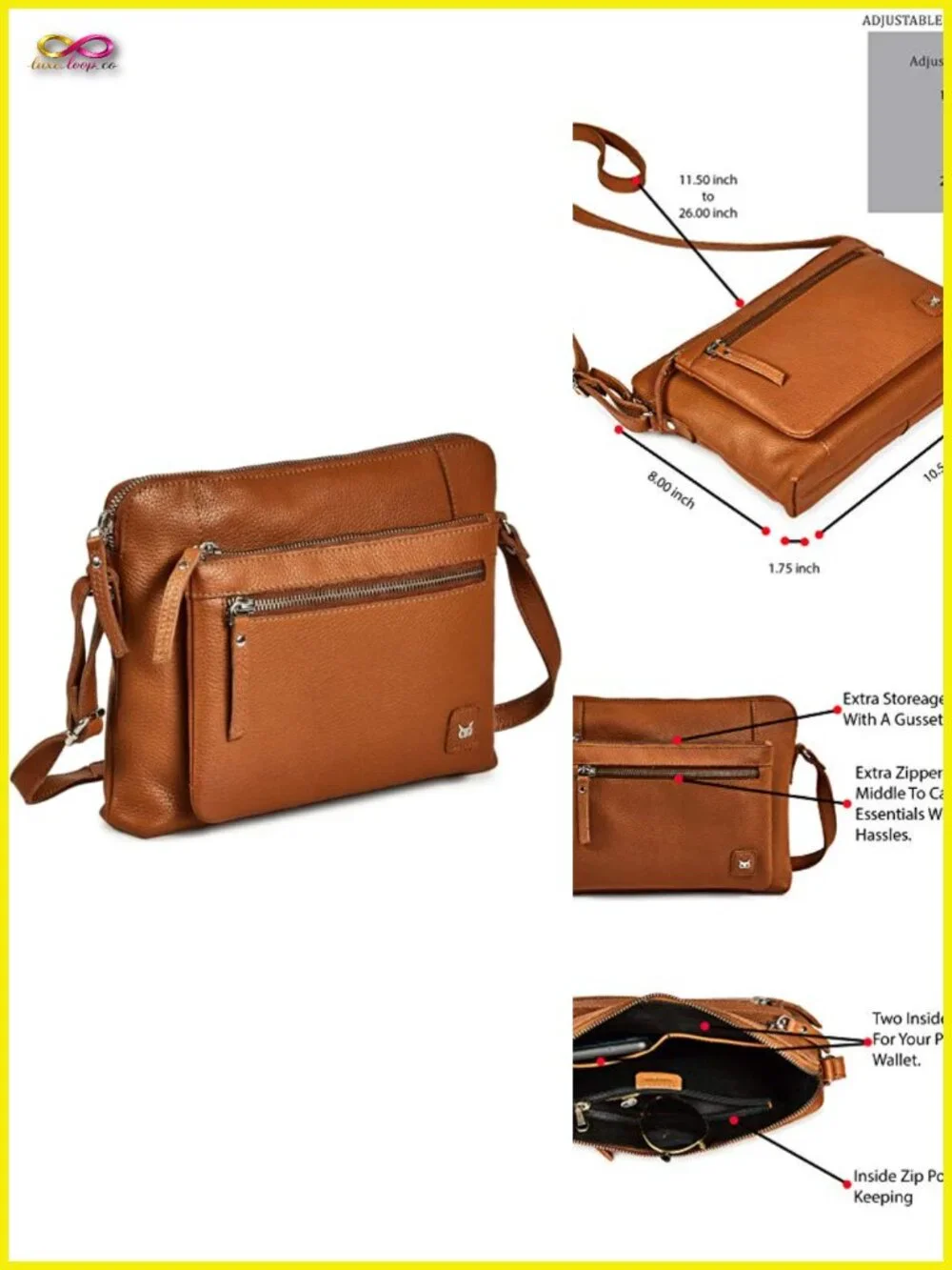 Genuine Leather Crossbody Bag Sling Shoulder Handbag with Adjustable Strap